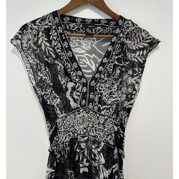 VTG Mixit Dress Sze 10 Sheer Silk Beaded Flowy Ethereal Romantic Y2k Black White - Picture 3 of 13